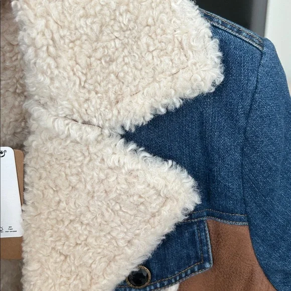 Desigual Daniela Sherpa Lined Denim & Faux Suede Patchwork Jacket EU Size 36 NWT - Picture 13 of 16